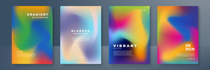 Blurred backgrounds set with modern abstract blurred color gradient patterns. Smooth templates collection for brochures, posters, banners, flyers and cards. Vector illustration.