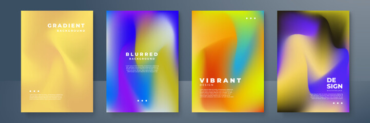 Blurred backgrounds set with modern abstract blurred color gradient patterns. Templates collection for brochures, posters, banners, flyers and cards. Vector illustration.