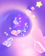 Obraz na płótnie Canvas 3d rendered cartoon crystal gemstones tunnel.