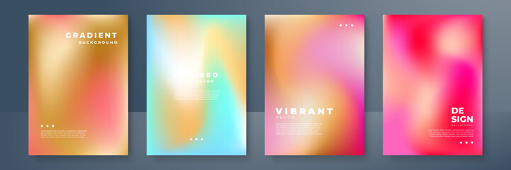 Blurred backgrounds set with modern abstract blurred color gradient patterns. Smooth templates collection for brochures, posters, banners, flyers and cards. Vector illustration.