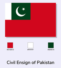 Fototapeta premium Vector Illustration of Civil Ensign of Pakistan flag isolated on light blue background. Illustration Civil Ensign of Pakistan flag with Color Codes. As close as possible to the original.