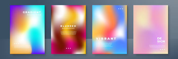 Blurred backgrounds set with modern abstract blurred color gradient patterns. Smooth templates collection for brochures, posters, banners, flyers and cards. Vector illustration.