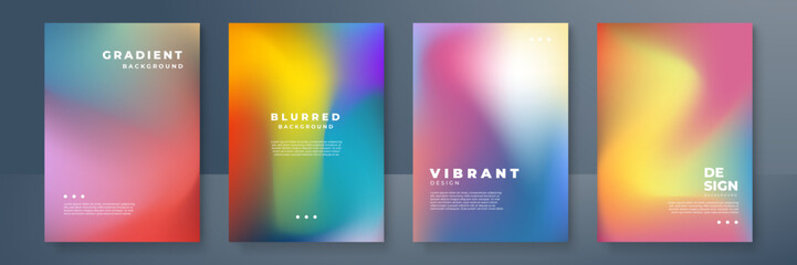 Cover gradient design set. A4 abstract color. Minimal fluid design collection. Business or advertising design. Bright dynamic mesh for poster, flyer, banner. Vector illustration