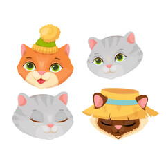 Obraz premium Set of cute cat faces. Different breeds of animals. Pet. Kitten. Vector illustration.