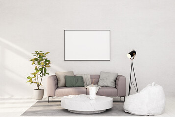 mock up poster frame in modern interior fully furnished rooms background, living room,