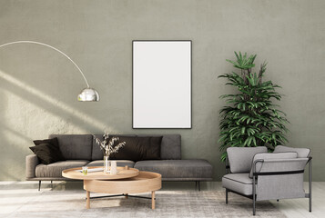 mock up poster frame in modern interior fully furnished rooms background, living room,