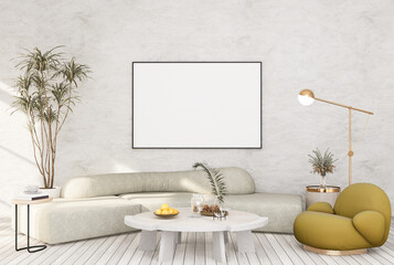 mock up poster frame in modern interior fully furnished rooms background, living room,