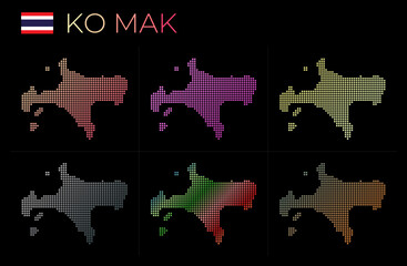 Ko Mak dotted map set. Map of Ko Mak in dotted style. Borders of the island filled with beautiful smooth gradient circles. Neat vector illustration.