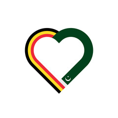 unity concept. heart ribbon icon of belgium and pakistan flags. vector illustration isolated on white background