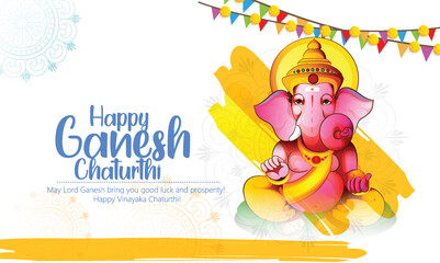 Happy Ganesh Chaturthi illustration of Lord Ganpati background for Ganesh Chaturthi festival of India - obrazy, fototapety, plakaty