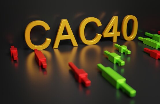 The CAC 40 index is the largest French stock index, the average rate of 40 French blue chip stocks, 3D rendering