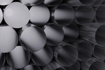 Stack of metal pipes, abstract technological background of rolled metal elements