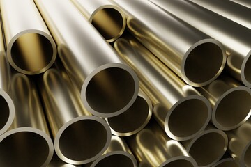 Stack of metal pipes, abstract technological background of rolled metal elements