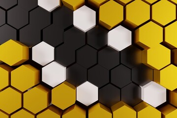 Honeycomb, abstract color yellow and black  background, 3D rendering