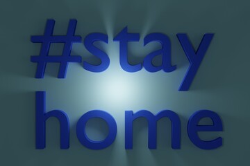 hash tag stay at home in three-dimensional colored letters with rays of light, concept of house isolation during the period of quarantine from the coronavirus pandemic, 3D rendering