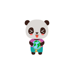 School student animal. Social studies school subject vector. Educational clipart. Teachers resources. Elementary student little panda holding globe planet. Geography learning primary education.
