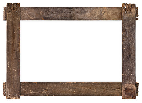 Empty wooden photo frame isolated on white background