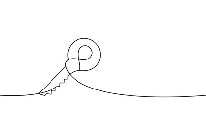 Key one line continuous drawing. Home key continuous one line illustration. Vector minimalist linear illustration