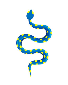 Blue snake. Tropical toxic snake. Colored exotic rattlesnake. Hand drawn vector illustration.