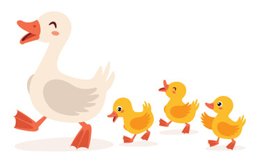 Cartoon Illustration Of Mother And Baby Gooses