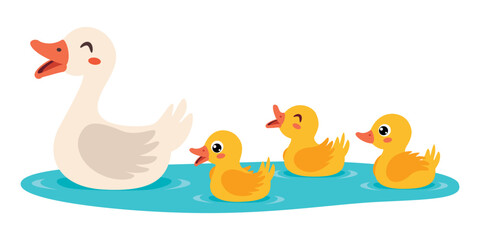 Cartoon Illustration Of Mother And Baby Gooses