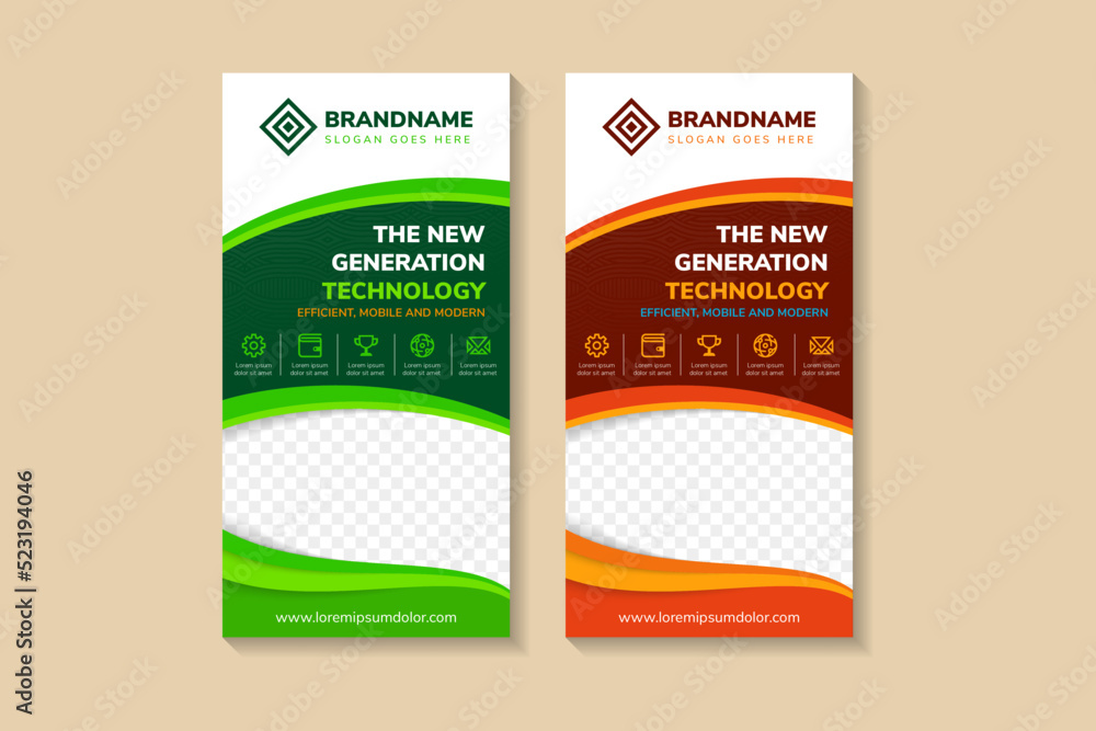 Poster the new generation technology roll up banner design layout. vertical banner design template. space f