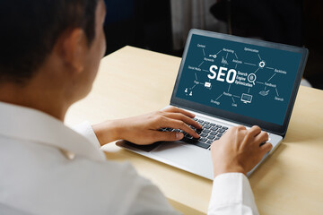 SEO search engine optimization for modish e-commerce and online retail business showing on computer...