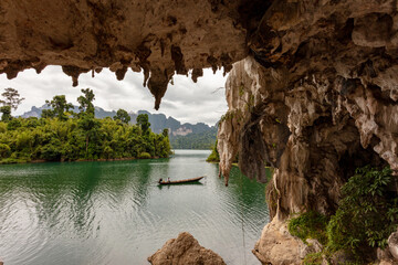 The cave in Khao Sok Reservoir. Ratchaprapha Dam Surat Thani Province, Thailand.