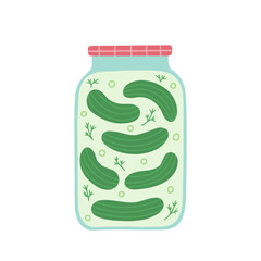 Pickled cucumbers in a jar. Vector Illustration for printing, backgrounds, covers, packaging, greeting cards, posters, stickers, textile and seasonal design. Isolated on white background.