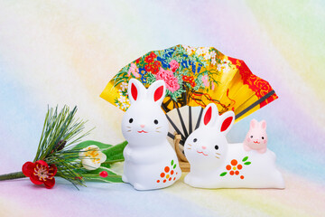 写真素材:令和5年・2023年の干支は卯（う・うさぎ）　卯年の年賀状素材（和風、和紙、千代紙、お正月小物等）