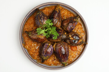 Egg Plant Curry or Brinjal Masala also known as Baigan ki sabzi in India, spicy and tasty dish usually served with chapati.