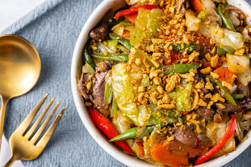 Chop Suey is famous Filipino - Chinese stir-fried vegetable dish that is cooked with meats such as chicken and pork.