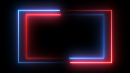 loop neon rectangle frame border, abstract graphic futuristic glow illumination effect, electric fluorescent element modern light technology animation in colorful blue purple disco party shiny footage