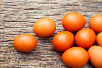 Natural chicken eggs on different backgrounds. Chicken eggs on a hemp, table, straw. The concept of food, diet, cooking.