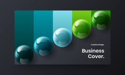 Modern booklet vector design illustration. Bright 3D balls site screen layout.