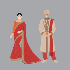 Fototapeta premium Traditional Indian man and woman clothing vector illustration