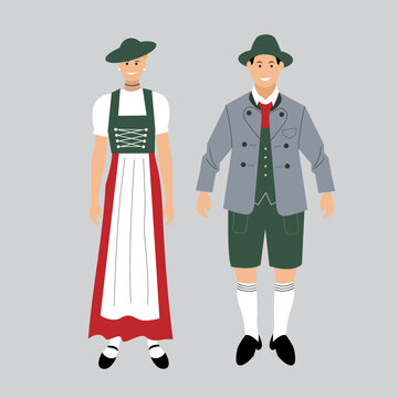 Germans in national dress. A man and a woman in traditional bavarian costume. Travel to Germany. People. Vector illustration.