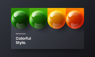Fresh realistic spheres company brochure layout. Colorful web banner vector design concept.