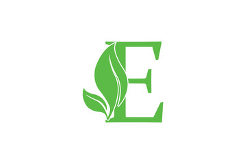 E letter logo with leaf. Creative modern Nature logo design for E