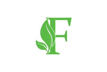 F letter logo with leaf. Creative modern Nature logo design for F