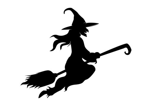 Witch flying on a broomstick.Halloween silhouette on white background vector illustration