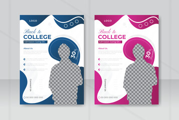 Back to college education admission flyer template design.