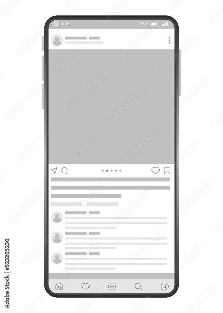 Poster smartphone interface post. mock up with carousel interface post on social network. social media mobi