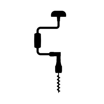 Brace old hand drill vector silhouette black color isolated. Vintage hand drill. Antique drill vector.