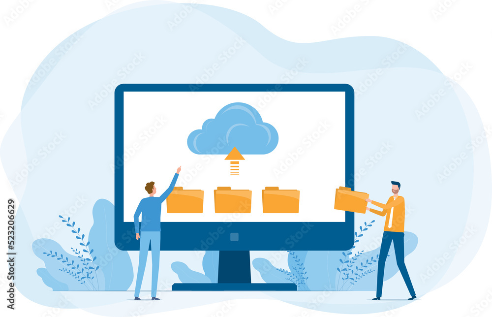 Aufkleber Business technology cloud computing service and technology file upload backup on cloud server storage concept