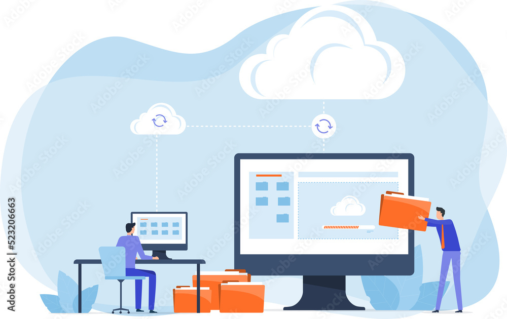 Poster Business  design technology file upload backup on cloud server storage concept.