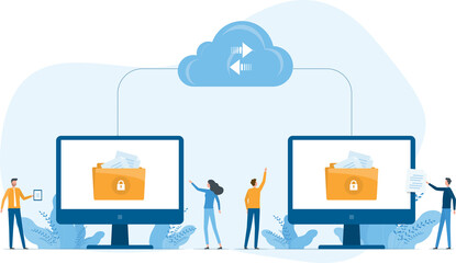  technology cloud computing service and technology file upload backup on cloud server storage concept - obrazy, fototapety, plakaty