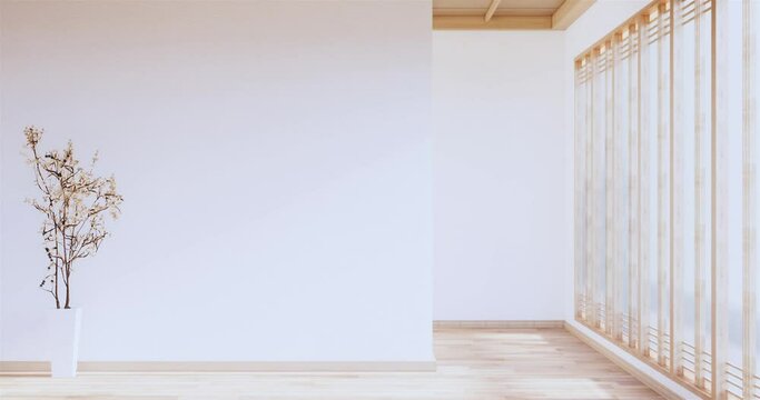 Empty large hall, Asia interior cleaning room zen style. 3D rendering