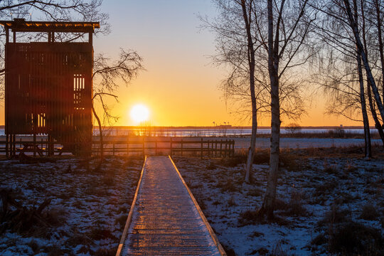 Sunrise at bird observation tower