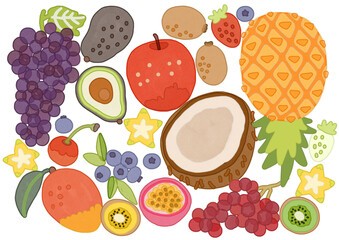 フルーツの背景　水彩画　置き画　イラスト
